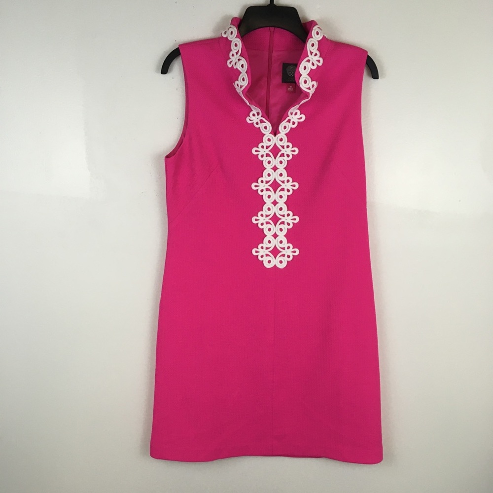 Vince Camuto Pink Sleeveless Dress with White Embroidery